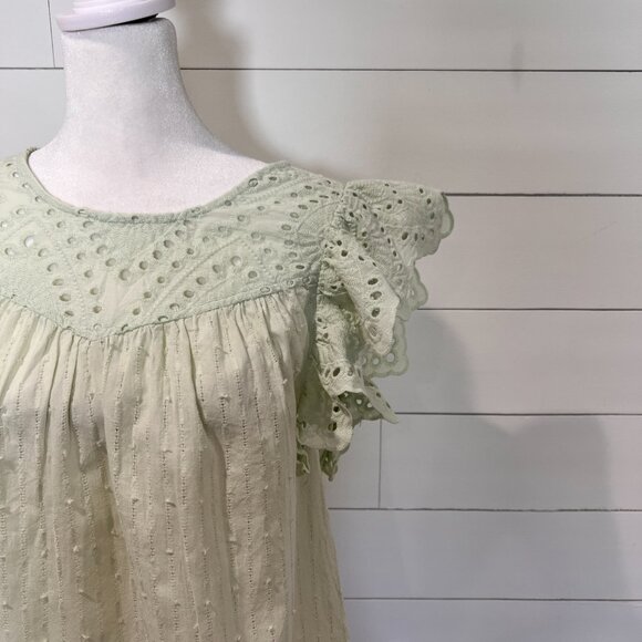 Design History Light Green Eyelet SS Blouse Size L - Picture 2 of 6